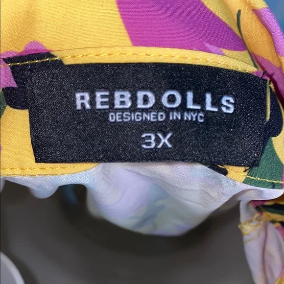 Rebdolls Yellow and Purple Floral Button Down Shirt Tropical Hawaiian Plus Sz 3X - Picture 3 of 11